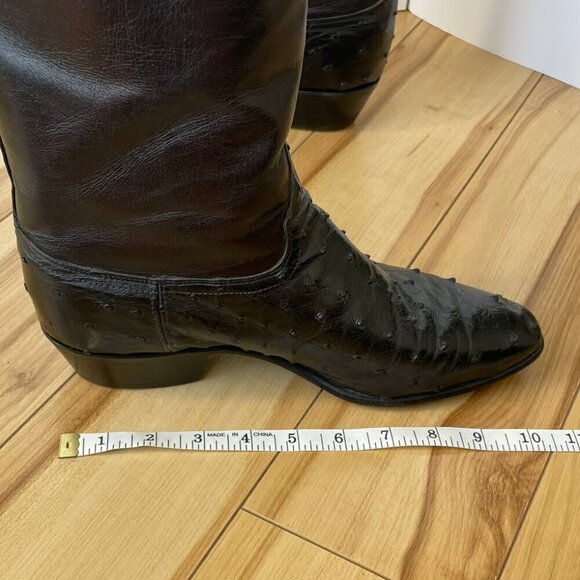 JS Justin Style Men's Ostrich Soft Leather Boots Black Cowboy Western Size 8E - Picture 14 of 16